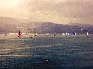 Sailboats in the rain