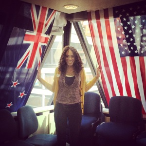 Jess by NZ and US flags