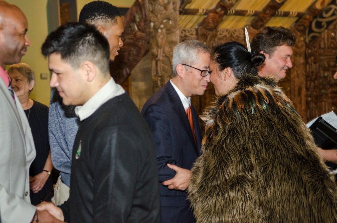 Photo credit: APJ Photography The CEO of Te Kāpehu Whetū with the Superintendent of Oak Park and River Forest High School doing the hongi